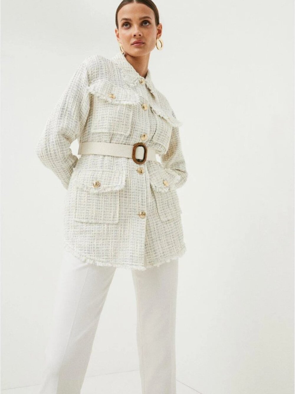 Karen Millen Cream Spring Boucle Belted Utility Jacket